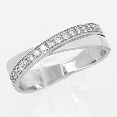Alliance or et diamants Rachel, croisée demi-tour diamants serti grains - or 18 carats