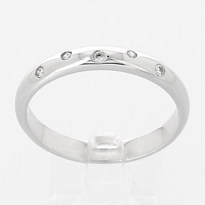 Alliance Femme or et diamants Constellation. Jonc or 18 carats  - 5 diamants - serti masse