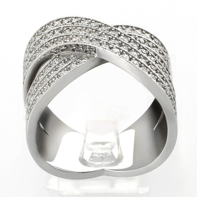 Bague or et diamants Entrelacs. Large et pavée de diamants en serti grain - or 18 carats