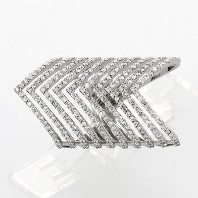 Bague or et diamants Plume. Modèle multi rangs pavés de diamants - or 18 carats