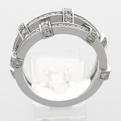 Bague or et diamants Lace. Liens enlacés pavés de diamants - or 18 carats