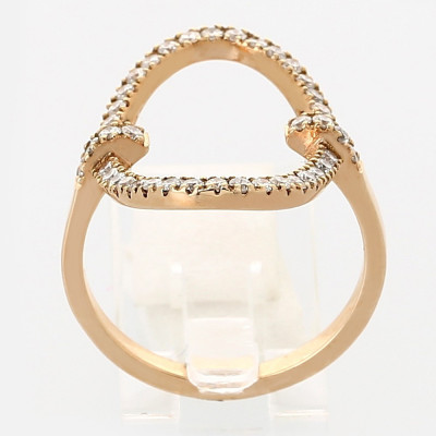 Bague or et diamants Origine. Motif ovale avec pavage mini griffes 42 diamants - or 18 carats