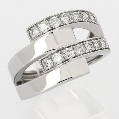 Bague or et diamants Liens. Anneaux croisé dont 2 avec diamants - or 18 carats