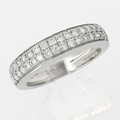 Bague or et diamants Eternité PM. Légèrement bombée, deux rangées de diamants en demi tour - or 18 carats