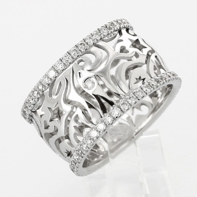 Bague or et diamants Arabesques. Deux anneaux tour complet de diamants - or 18 carats