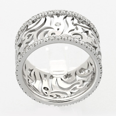 Bague or et diamants Arabesques. Deux anneaux tour complet de diamants - or 18 carats