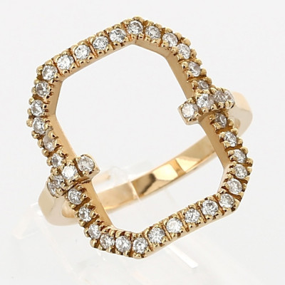 Bague or et diamants Rectangle. Ajourée sertie de 40 diamants - or 18 carats