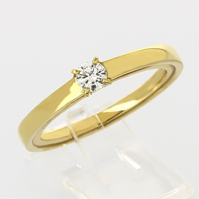 Solitaire or et diamant Lara, double anneaux avec un diamant serti 4 griffes - or 18 carats