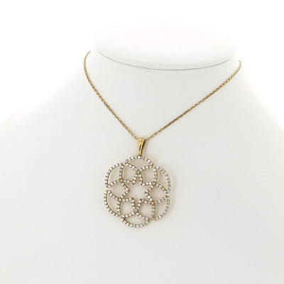 Pendentif collier femme rosace serti de 144 diamants en mini-griffes (2 carats) monté avec une bélière-or 18 carats