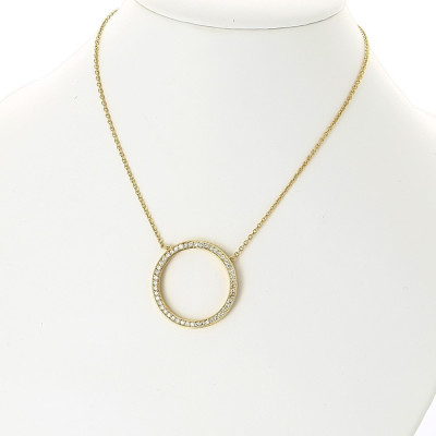 Collier sautoir 66 cm en or 18 carats, motif cercle pavé de diamants