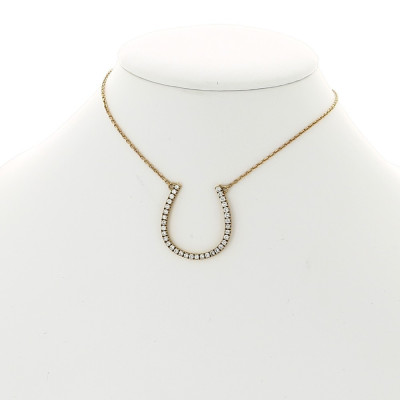 Collier pendentif fer à cheval serti mini griffes diamants 0,52 carat-or 18 carats