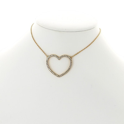 Pendentif collier femme en forme de cœur serti de 50 diamants en mini-griffes pour un caratage de 0,50 carat en or 18 carats