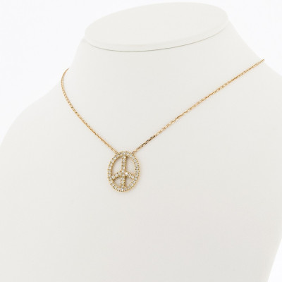 Collier pendentif Peace & Love pavé - or 18 carats - 43 diamants