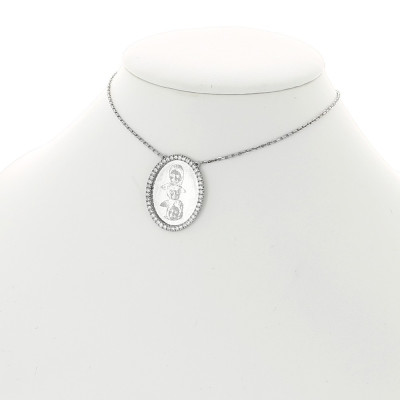 Collier pendentif médaillon photo gravure laser (de votre choix) serti mini griffes diamants 0,50 carat - or 18 carats