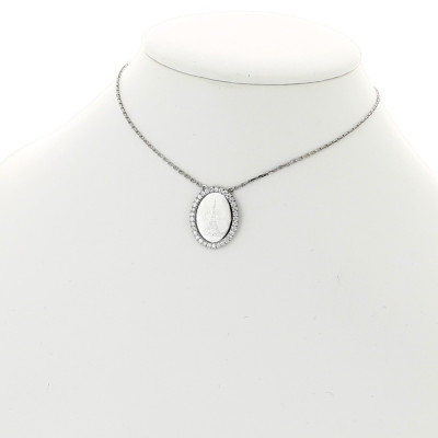 Collier pendentif médaillon photo gravage laser serti mini griffes diamants 0,35 carat-or 18 carats