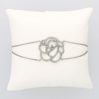 Bracelet fleur double chaine serti mini griffes diamants 1,02 carat-or 18 carats