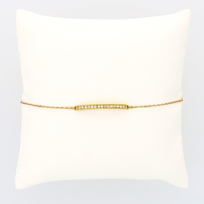 Bracelet plaque barrette simple serti grains diamants 0,22 carat-or 18 carats