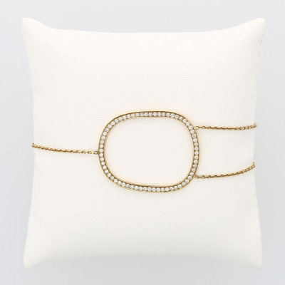 Bracelet femme ovale double chaines décalées serti de 64 diamants en grains pour un caratage total de 0,71 carat en or 18 carats