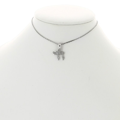 Collier pendentif diamant pavé enfant motif Haï  or 18 carats  25 diamants