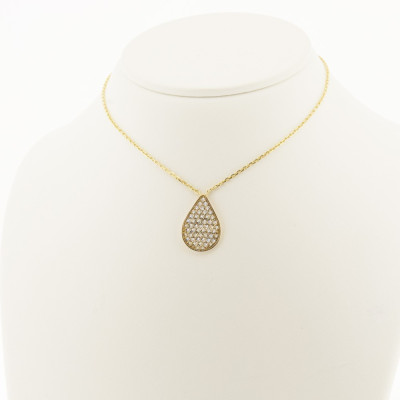 Pendentif motif goutte pavée de diamants sur chaîne en or 18 carats