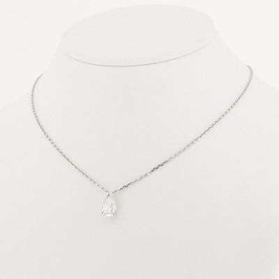 Collier or et diamant Poire de 0,53 ct. Chaine maille forçat diamantée - or 18 carats