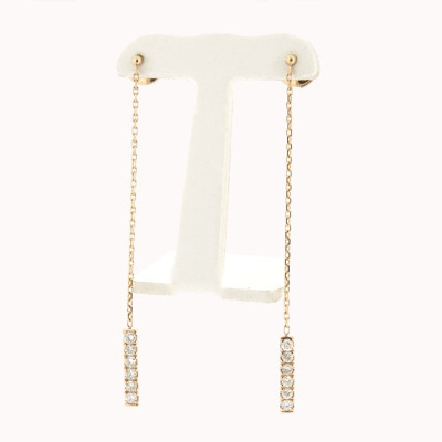 Boucles d'oreilles diamants Estelle. Pendantes  avec petite barrette de diamants sur chaîne - or 18 carats