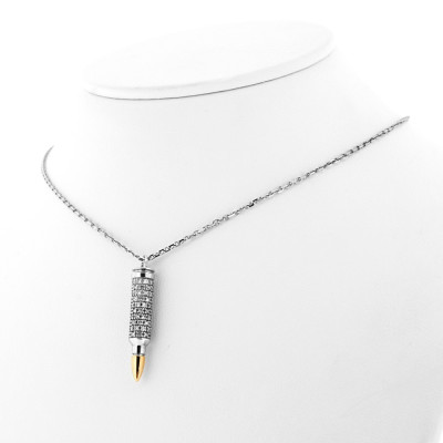 Collier or et diamants Kalashnikov avec pendentif balle serti de diamants - or 18 carats