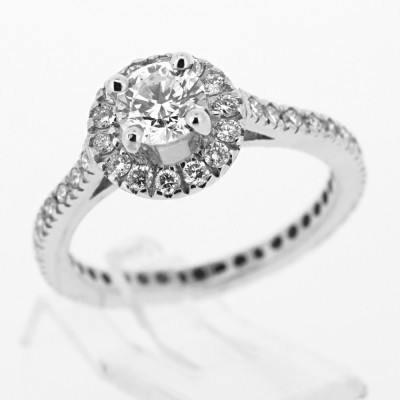 Solitaire or et diamants Alice. Avec tour complet de diamants et entourage - or 18 carats