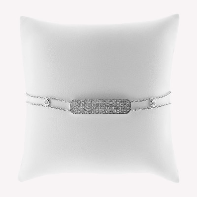 Bracelet moderne pour femme motif rectangle pavé de diamants accompagné de 2 mini oui, en or 18 carats