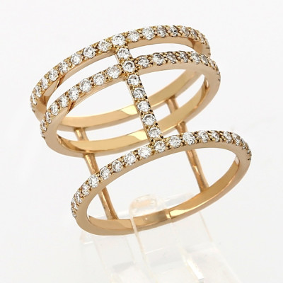 Bague or et diamants Géo. 3 rangs diamants - or 18 carats
