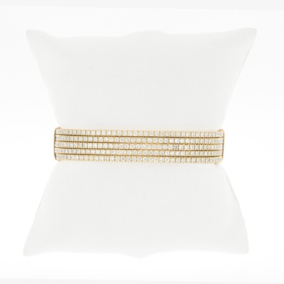 Bracelet rigide articulé 5 rangs de diamants sertis mini-griffes - Or 18 carats