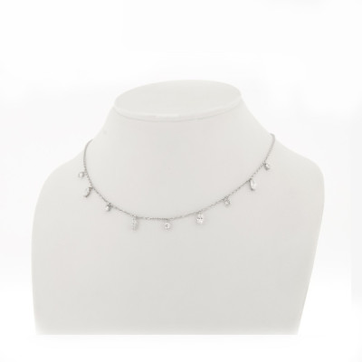 Collier pampille avec diamants navettes et diamants ronds sertis griffes - Or 18 carats