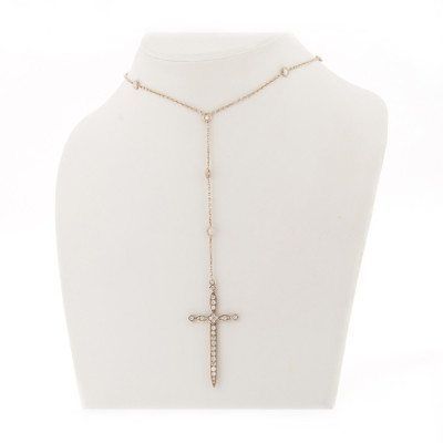 Collier Epée médiévale pavée de diamants et chaine assortie de diamants sertis clos - Or 18 carats