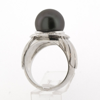 Bague or et diamants Tahiti. Perle de Tahiti centrale de 11.5 mm - or 18 carats