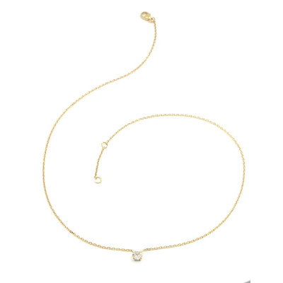 Collier avec un diamant solitaire de 0,30 ct. Monture extra plate. Chaine maille forçat diamantée - or 18 carats