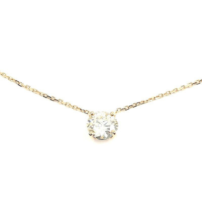 Collier avec un diamant solitaire de 1,54 ct. Monture extra plate. Chaine maille forçat diamantée - or 18 carats