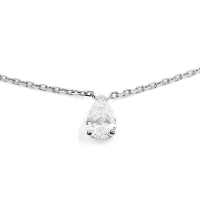 Collier or et diamant Poire de 0,53 ct. Chaine maille forçat diamantée - or 18 carats