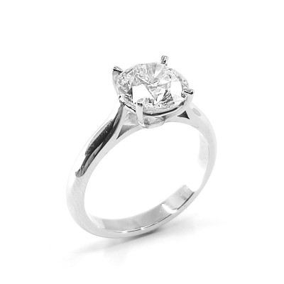 Solitaire or et diamant Duchesse. Diamant taille brillant de 1,65 ct sur chaton 4 griffes - or blanc 18 carats
