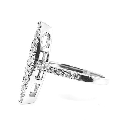 Bague or et diamants Marquise Pavée. 1,27 ct de diamants  - or 18 carats