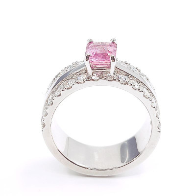 Bague or et diamants Mira SR. Corps ruban large 2 rangées de diamant et saphir rose RPC - or 18 carats