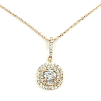 Collier diamants double entourage forme coussin - or 18 carats