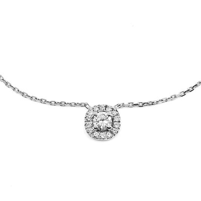 Collier or et diamants entourage de forme coussin avec un diamant de 0,29 ct au centre - or 18 carats