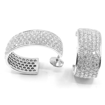 Demi créole larges pavées de diamants - Or 18 carats