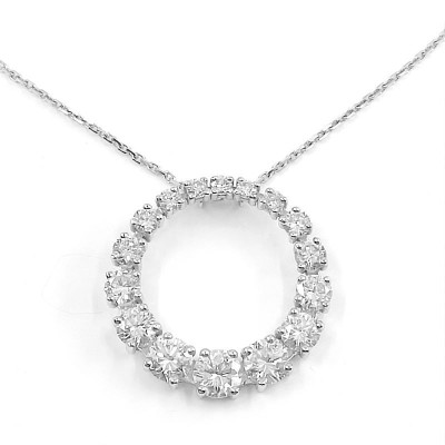 Collier diamants Elisa. Cercle de 16 diamants ronds (Brillant) mobile sur sa chaine maille forçat diamantée - or 18 carats