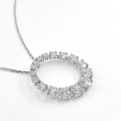 Collier diamants Elisa. Cercle de 16 diamants ronds (Brillant) mobile sur sa chaine maille forçat diamantée - or 18 carats