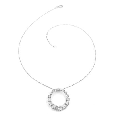 Collier diamants Elisa. Cercle de 16 diamants ronds (Brillant) mobile sur sa chaine maille forçat diamantée - or 18 carats