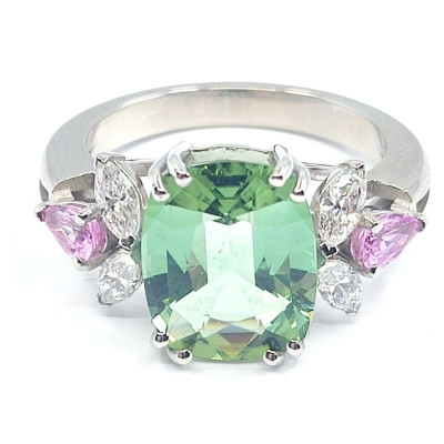 Bague or, diamants, tourmaline verte et saphirs roses Comtesse - or 18 carats
