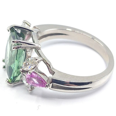 Bague or, diamants, tourmaline verte et saphirs roses Comtesse - or 18 carats