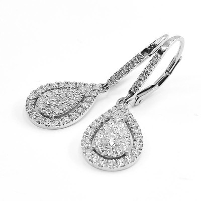 Boucles d'oreilles Illusion Goutte. Pavage de 1,40 ct de diamants - or 18 carats