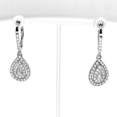 Boucles d'oreilles Illusion Goutte. Pavage de 1,40 ct de diamants - or 18 carats